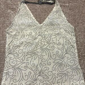 Women’s White Halter Tank Top with Black Swirl Print